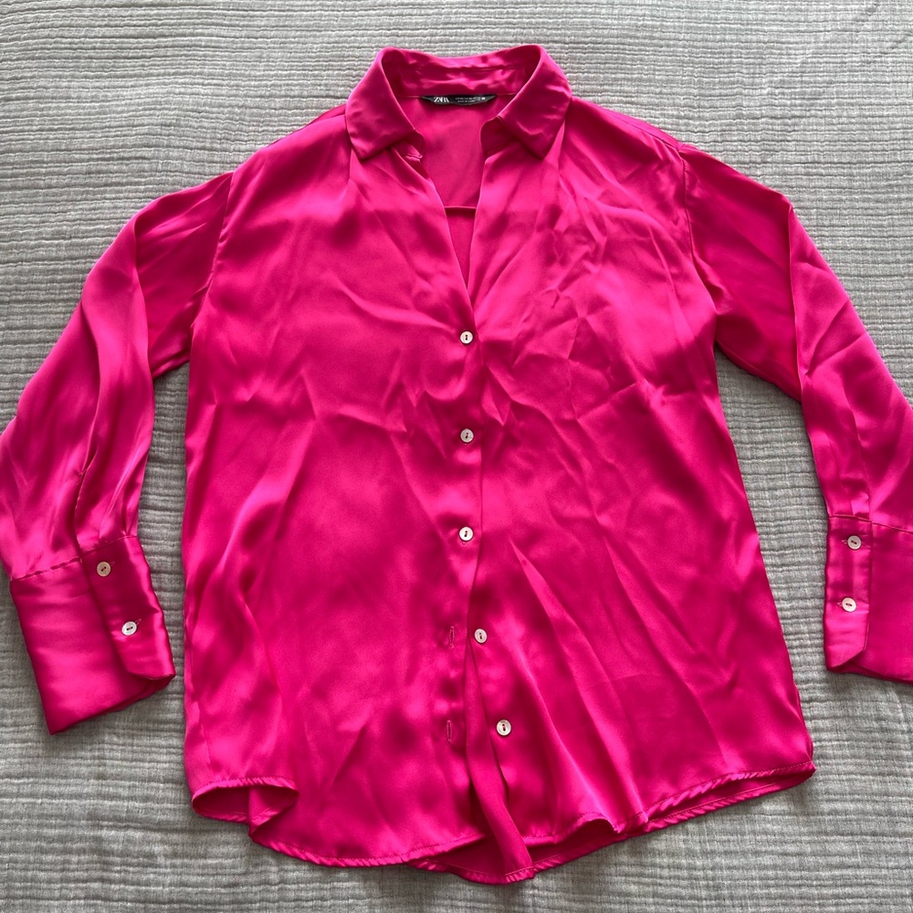 Hot pink satin blouse